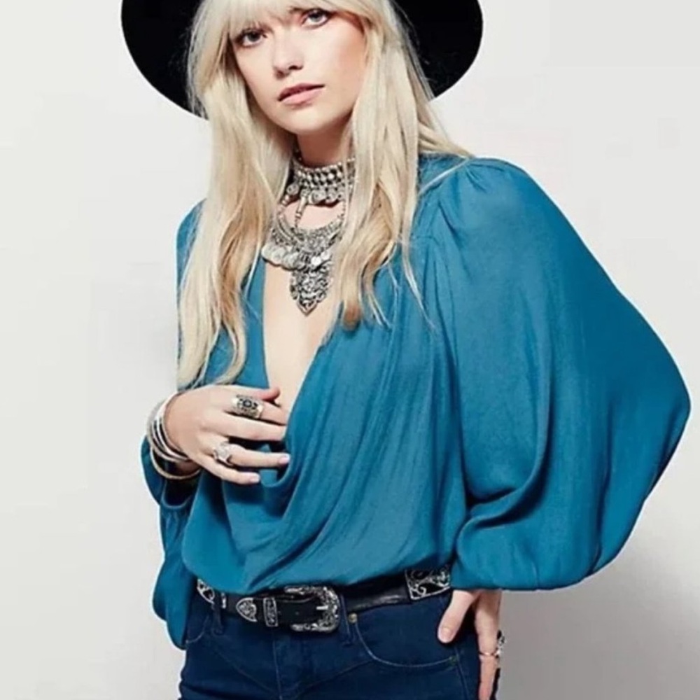Free People | Cowling Around Jade Green Balloon Sleeve Top